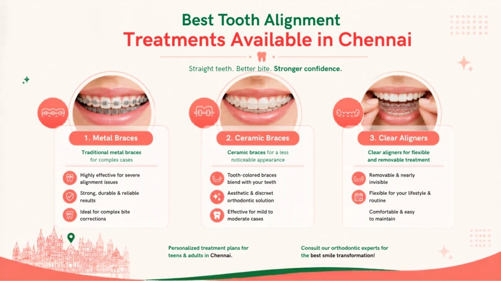 Best Tooth Alignment Treatments in Chennai for Teens & Adults Best Tooth Alignment Treatments Available in Chennai Including Braces and Clear Aligners