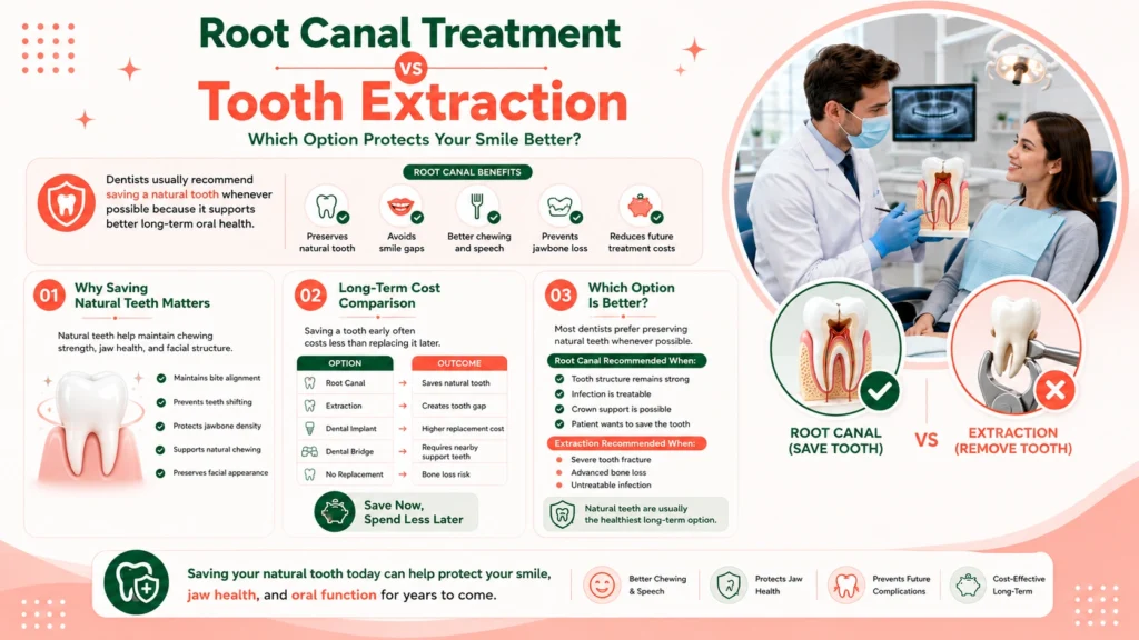Root canal treatment versus tooth extraction comparison for oral health