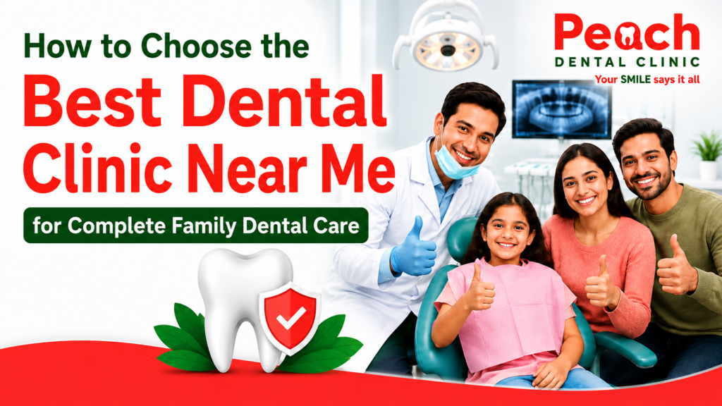 Best Dental Clinic Near Me for Complete Family Dental Care Dentist and happy family at a modern dental clinic promoting complete family dental care.