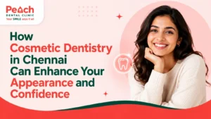 News Corner Smiling woman with bright, healthy teeth alongside a dental icon, illustrating how cosmetic dentistry in Chennai enhances smile aesthetics, appearance, and self-confidence.